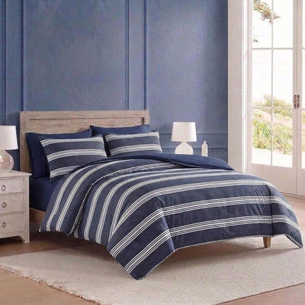 Nautica | 100% Cotton Cozy & Soft, Durable & Breathable Striped Comforter & Matching Sham(s), Navy, Twin
