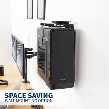 VIVO Adjustable Under Desk and Wall PC Mount, Computer Case Holder with Swivel Action and Secure Locking, Black, MOUNT-PC01
