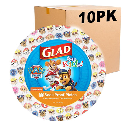 Glad for Kids Paw Patrol Emoji Disposable Paper Plates - Soak Proof, Microwave Safe Snack Plates, Kid Friendly Dinnerware for Everyday Use, 7 Inch, 20 Count (Pack of 10)