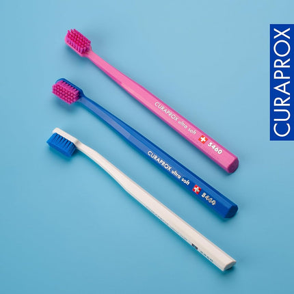 Curaprox Toothbrush Set CS 5460-3-pack Ultra Soft Manual Toothbrush for adults with 5460 Curen Bristles - Random Color (3 Pack)