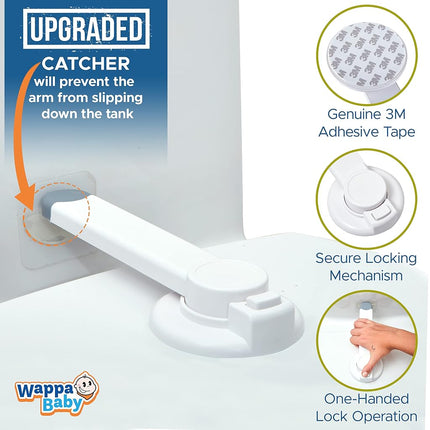 Baby Toilet Lock - Ideal Baby Proof Toilet Lid Lock with Arm - No Tools Needed Easy Installation with 3M Adhesive - Top Safety Toilet Seat Lock - Fits Most Toilets - White (2 Pack, White)