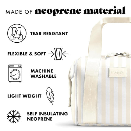 Fit & Fresh Neoprene Lunch Bag For Women, Insulated Womens Lunch Bag For Work, Tear & Stain Resistant Large Lunch Box For Women With Containers and Ice, Machine Washable Remi Bag, Ivory Stripe