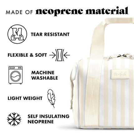 Fit & Fresh Neoprene Lunch Bag For Women, Insulated Womens Lunch Bag For Work, Tear & Stain Resistant Large Lunch Box For Women With Containers and Ice, Machine Washable Remi Bag, Ivory Stripe