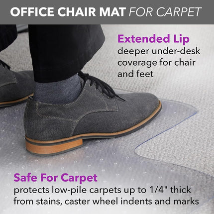 OFM Office Chair Mat for Carpet – Computer Desk Chair Mat for Carpeted Floors – Easy Glide Rolling Plastic Floor Mat for Office Chair on Carpet for Work, Home, Gaming with Extended Lip (36” x 48”)