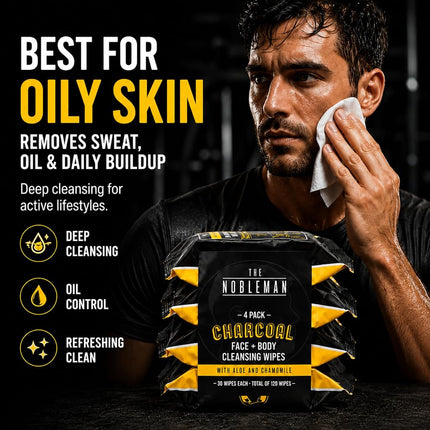 4 lingettes nettoyantes au charbon pour le visage et le corps, 120 unités