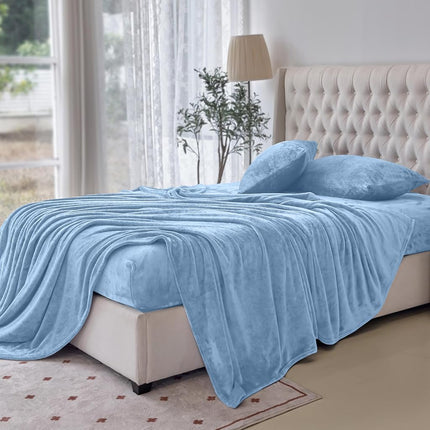 Elegant Comfort Luxuriously Soft 4-Piece Velvet Plush Flannel Sheet Set - Premium Quality - Cozy Warm, Anti-Static, Non Pilling Fuzzy Velvet Flannel Fleece Deep Pocket Sheet Set - Twin XL, Denim Blue