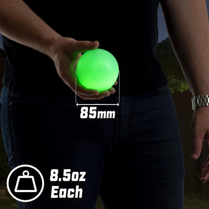 GoSports Set de juego de bochas LED de 85 mm - Incluye 8 bolas de bochas que se iluminan (240 g cada una), pallino, estuche y cuerda de medición, multicolor, mediano