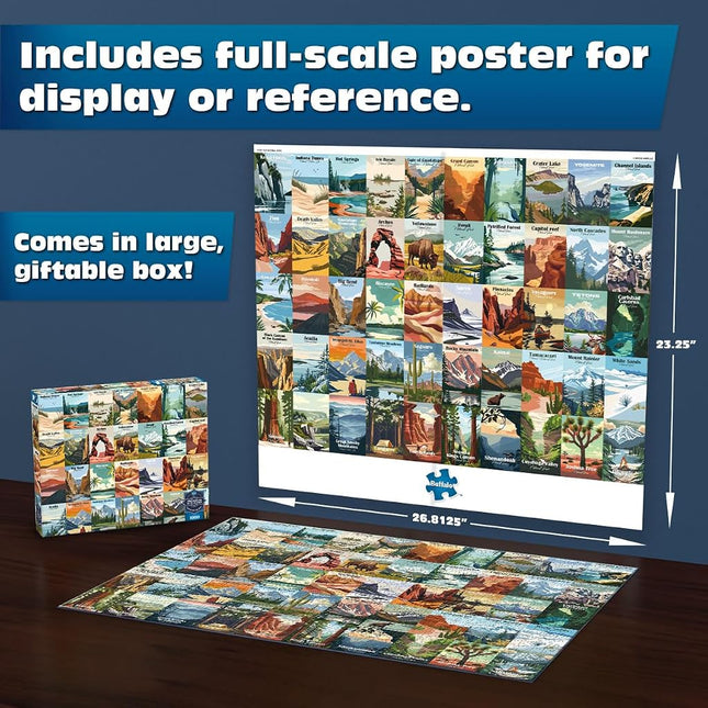 Buffalo Games - Sapphire Select - Our National Parks - 1000 Piece Jigsaw Puzzle – Challenging & Fun – Blue Backed Puzzle Board – Giftable Display Box - Full Size Poster Included