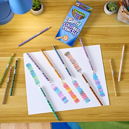 CRAYOLA Swirl Colouring Pencils - Assorted Colours (Pack of 12) | Magical Swirl Effect Will Draw 4 Colours Per Pencil |Ideal for Kids Ages 3+