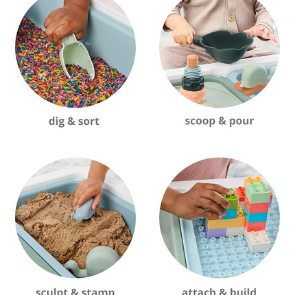 Skip Hop Discoverosity 3-in-1 Toddler Sensory Table with 13 Nature-Inspired Sensory Tools 8-Page Activity Guide 2 Bins and 2 Convertible lids, Age 18m+