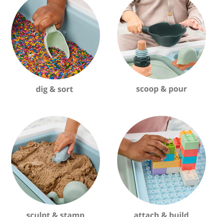 Skip Hop Discoverosity 3-in-1 Toddler Sensory Table with 13 Nature-Inspired Sensory Tools 8-Page Activity Guide 2 Bins and 2 Convertible lids, Age 18m+