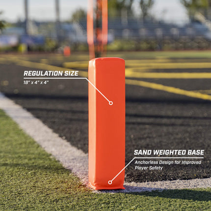 GoSports Postes de Pilono para Zona de Anotación de Fútbol Americano - Juego de 4, Marcadores de Campo de Fútbol Americano sin Anclaje con Peso de Arena de 18 x 4 Pulgadas de Tamaño Reglamentario