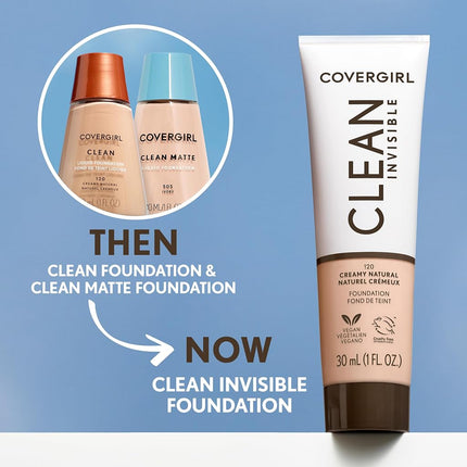 CoverGirl Clean Invisible, Deep Golden, Foundation, Blendable Formula, Buildable Coverage, Lightweight, Natural Finish, Non-Comedogenic, 30ml
