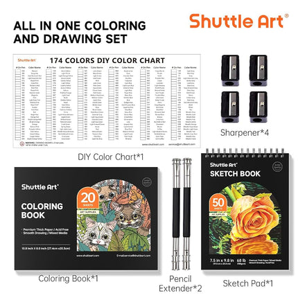 Shuttle Art 174 Professional Colouring Pencils, Coloured Pencils Set