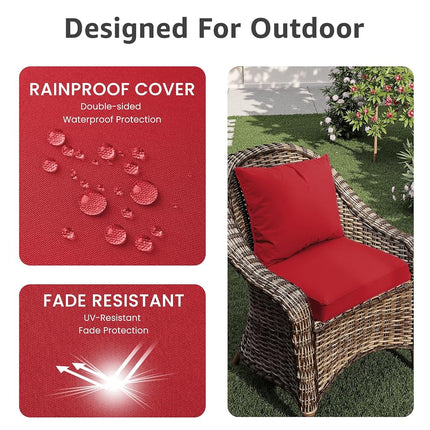PatioGlow Outdoor Seat Cushion Set 22 x 22 x 4 Inch, Waterproof & Fade Resistant Patio Furniture Cushions with Removable Cover and Ties, Thick Deep Seating Pads for Outside Chair Sofa Couch, Red