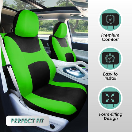 FH Group FB030GREEN115-SEAT Fundas de asiento automotriz de cubo verde de ajuste universal y funda de banco para la mayoría de automóviles, SUV y camiones (juego completo compatible con airbag con asiento trasero partido)