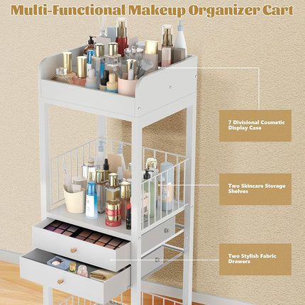 Makeup Organizer Storage Cart, Large Skincare Organizers, 2-Drawer Rolling Floor Skincare Organizer and Storage for Cosmetics/Perfume/Nail Polish, Skin Care Nail Polish Perfume Makeup Brush Hair Tool