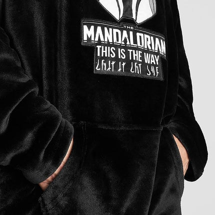 Get Trend Disney The Mandalorian Hoodie Blanket for Men Teens Fleece Wearable Blanket Warm Oversized Hoodie with Sherpa Hood Grogu Loungewear Baby Yoda Gifts (Black)