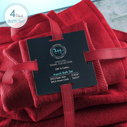 Hearth & Harbor 100% Ring Spun Cotton Bath Mat Towels - Luxury Towels - Ultra Soft & Highly Absorbent, Bathroom Towels, Floor Mat - Red