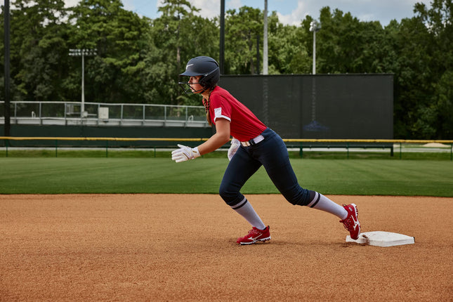 Maillot de softball Mizuno Aerolite à col en V pour femme, rouge-blanc, taille M