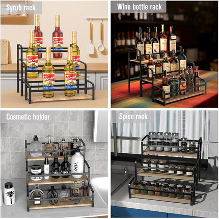 Organizador de especias para encimera, soporte de almacenamiento de especias de 3 niveles con conexión magnética para cocina, estante duradero para jarabes con protección anticaídas, estante expositor versátil para botellas de vino, cosméticos.
