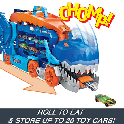 Hot Wheels City Ultimate T-Rex Transporter & 2 Die-Cast Toy Cars
