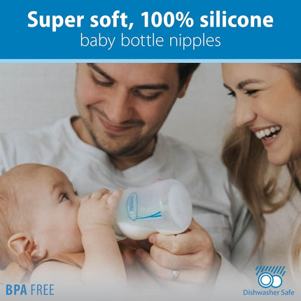 Dr. Brown’s Natural Flow® Level 1 Wide-Neck Baby Bottle Silicone Nipple, Slow Flow, 0m+, 100% Silicone Bottle Nipple, 6 Pack