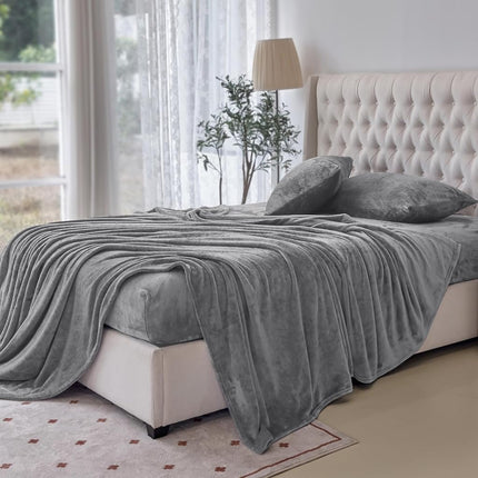 Elegant Comfort Luxuriously Soft 4-Piece Velvet Plush Flannel Sheet Set - Premium Quality - Cozy Warm, Anti-Static, Non Pilling Fuzzy Velvet Flannel Fleece Deep Pocket Sheet Set - Twin XL, Gray
