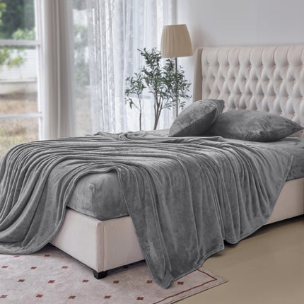 Elegant Comfort Luxuriously Soft 4-Piece Velvet Plush Flannel Sheet Set - Premium Quality - Cozy Warm, Anti-Static, Non Pilling Fuzzy Velvet Flannel Fleece Deep Pocket Sheet Set - Twin XL, Gray