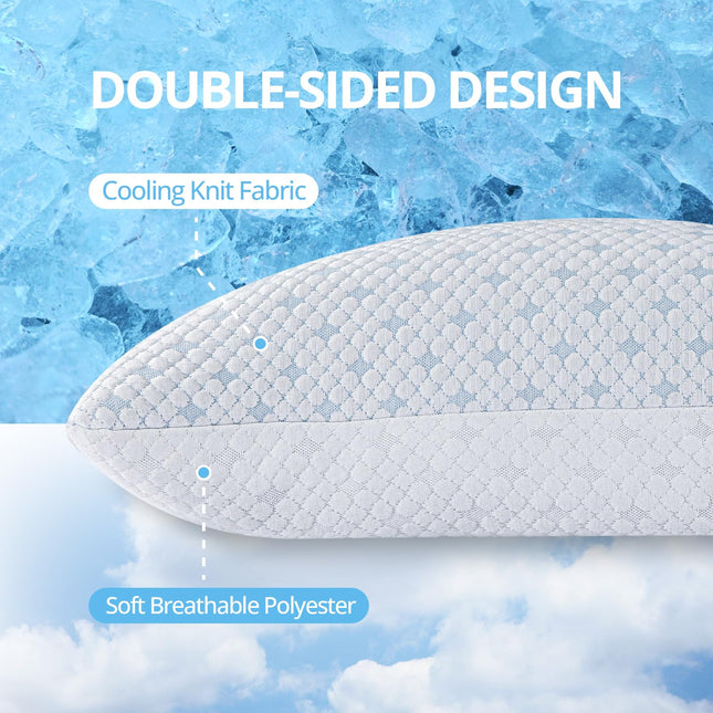 EGOHOME Espuma viscoelástica triturada refrescante, para personas que duermen de lado, boca arriba o boca abajo, ajustable, almohada para el cuello con funda extraíble, Queen (1 unidad), Blanca 4 Libras