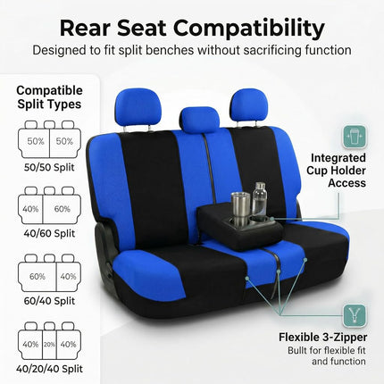 FH Group Automotive Seat Covers Blue Black Universal Fit Bucket Bench Cover fits most Cars, SUVs, and Trucks (Full Set Airbag Compatible with Split Bench) FB030BLUEBLACK115-SEAT
