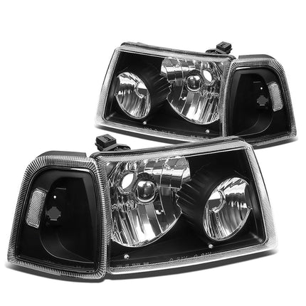 DNA MOTORING HL-OH-FRAN01-BK-CL1 Pair of Headlights Compatible with Ford Ranger 2001-2011, Black Housing/Clear Corner