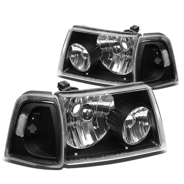 DNA MOTORING HL-OH-FRAN01-BK-CL1 Pair of Headlights Compatible with Ford Ranger 2001-2011, Black Housing/Clear Corner