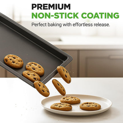 NutriChef 3-Piece Nonstick Cookie Sheet Baking Pans, Black