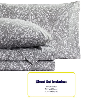Sweet Home Collection Full Size Bed Sheets - 6 Piece 1500 Supreme Collection Fine Brushed Microfiber Deep Pocket Full Sheet Set Bedding - 2 Extra Pillow Cases, Paisley Gray