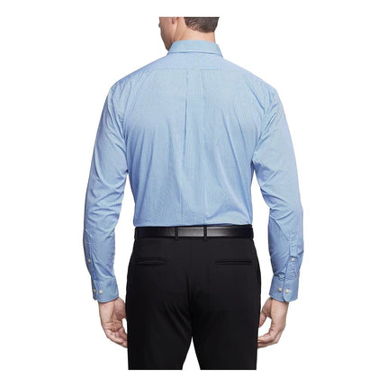 Van Heusen mens13V0225Regular Fit Gingham Button Down Collar Dress Shirt Button Down Collar Long Sleeve Dress Shirt - Blue - Large