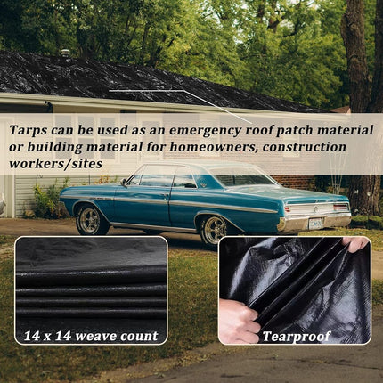 UCINNOVATE Black Plastic Tarp 10ft×10ft Waterproof Tarpaulin, 14 mil Cover Sheet with Grommets for Truck, Cargo, Pool, Storage Shed, Frame, Emergency Roof, Hay-Pile (UC-3300520), Black,Black Our