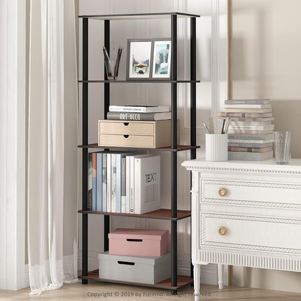Furinno TURN-N-TUBE 5-Tier Tool-Free Corner Shelf, Dark Cherry