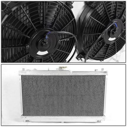 DNA Motoring RA+FS-MM98-2 Dual Core 2-Row Radiator w/Fan Shroud For 98-05 Mazda Miata MX-5