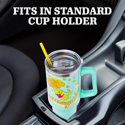 Silver Buffalo Disney Winnie the Pooh "Dreamy Days" Retro Art Stainless Steel Cup with Handle and Straw, Fits Standard Cup Holder, 1.2 l