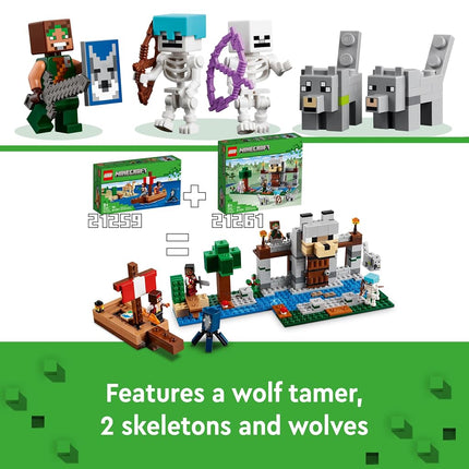 LEGO Minecraft The Wolf Stronghold - Castle Toy with a Character, 2 Skeleton Figures & 2 Wolves, plus Accessories incl. a Crafting Table - Gamer Gift for 8+ Year Old Boys & Girls - 21261