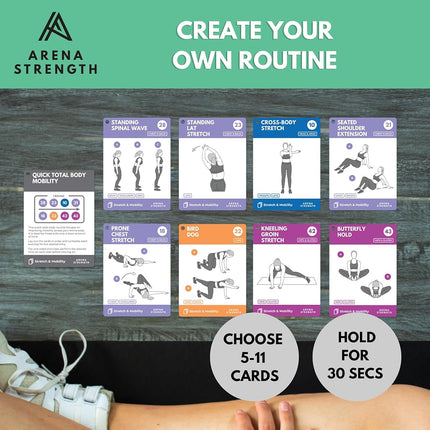 Arena Strength Stretch, Mobility, Flexibility Exercise Cards. Workout Card Decks for Stretching. Improve Mobility and Flexibility.