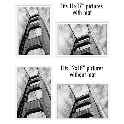 Americanflat 12x18 Poster Frame with Polished Plexiglass - Set of 2 - Use as 11x17 Frame with Mat or 12x18 Frame Without Mat - Galleria Collection - Photo Frames for Wall Display - White