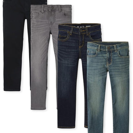 The Children's Place Multipack Jeans Coupe Droite Extensibles Basiques Garçon, Indigo Vieilli/Délavé Noir/Délavé Potter/Délavé Winston Lot de 4, 12 Robuste