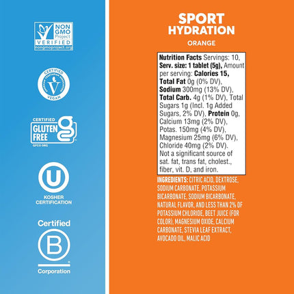 Nuun Sport: Electrolyte-Rich Sports Drink Tablets, Orange, Box of 8 Tubes (80 servings), Sports Drink for Replenishment of Essential Electrolytes Lost Through Sweat