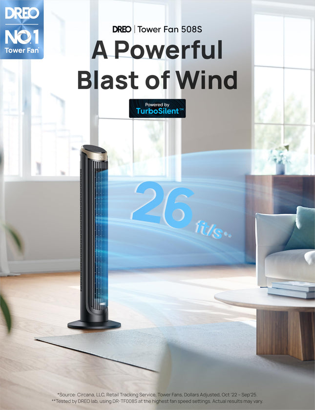 Dreo 40'' WiFi Tower Fan, 26ft/s High-Speed Cooling, Quiet Floor Fan with Remote, 90� Oscillating Fan, 4 Modes, 8H Timer, Touch Control, Standing Cooling Fan for Bedroom, Home, Office Room, Gold