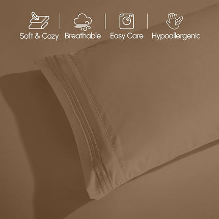 Elegant Comfort Luxurious 1500 Premium Hotel Quality Microfiber 4-Piece Sheet Set, 18-24 Inches Deep - Extra Deep Pocket Sheets - Ultra Soft 4PC Deep Pocket Sheets, Queen, Taupe