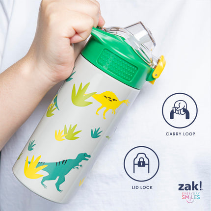 Zak Designs KPop Demon Hunters Sage Kids Water Bottle For School or Travel, 19oz Stainless Steel Water Bottle With Straw and Leak-Proof, Pop-Up Spout Cover, BPA Free (Huntrix Takedown Tour)