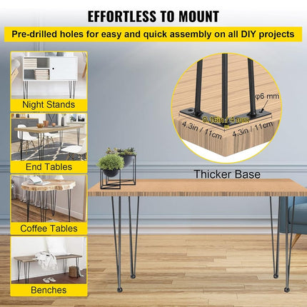 Happybuy Hairpin Table Legs 24" Black Set of 4 Desk Legs 880lbs Load Capacity (Each 220lbs) Hairpin Desk Legs 3 Rods for Bench Desk Dining End Table Chairs Carbon Steel DIY Heavy Duty Furniture Legs