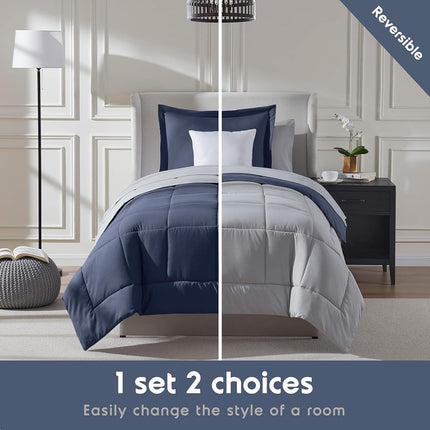Nestl Twin XL Comforter Set 5 Piece - Reversible Twin XL Bedding Set Navy, College Dorm Room Essentials Bed in a Bag, Twin XL Comforter Set for College Girls and Boys with Sheets, Pillowcase and Sham